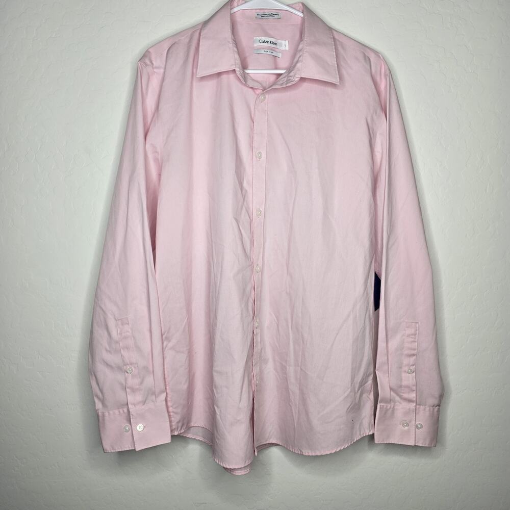 Calvin Klein Slim Fit Dress Shirt Mens L Pink Striped Cotton Blend
